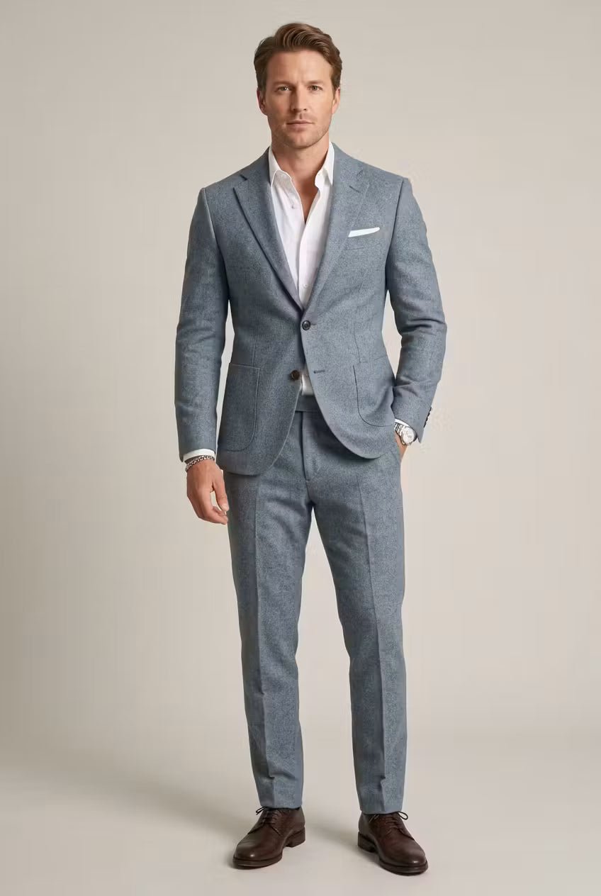 Men's Slim-Fit Two-Piece Notch-Lapel Suit - Light Blue