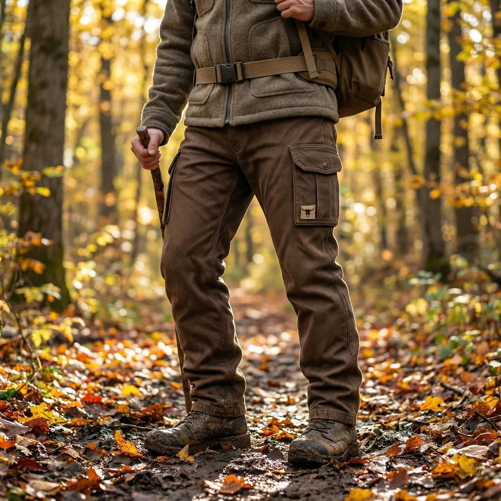 Men's Slim Tapered-Fit Cargo Pants Flap-Pocket Bull-Patch
