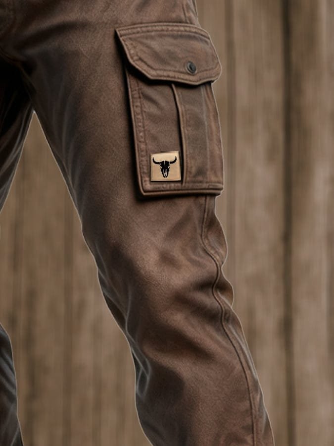 Men's Slim Tapered-Fit Cargo Pants Flap-Pocket Bull-Patch