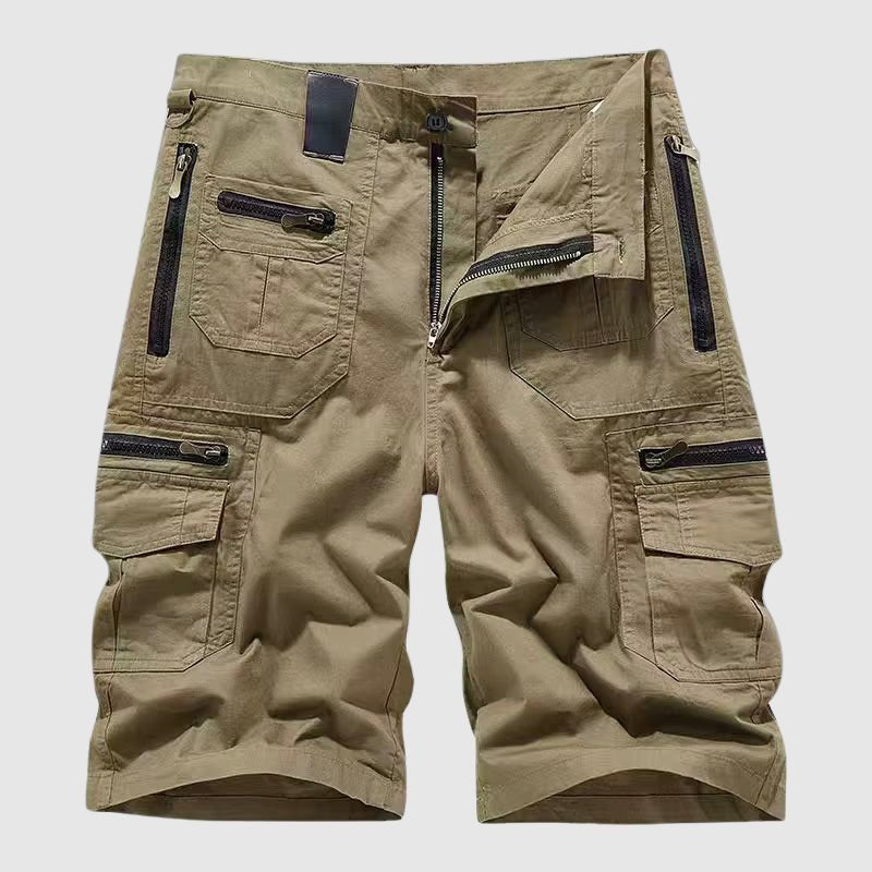 Men's Zippered Multi-Pocket Tactical Cargo Shorts - Khaki