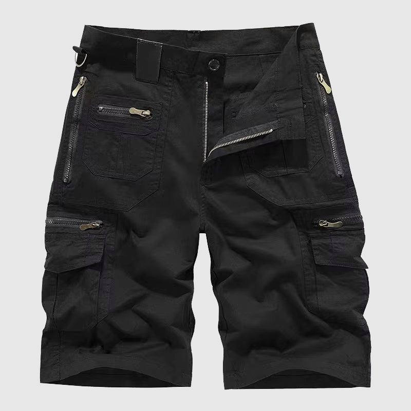 Men's Zippered Multi-Pocket Tactical Cargo Shorts - Black