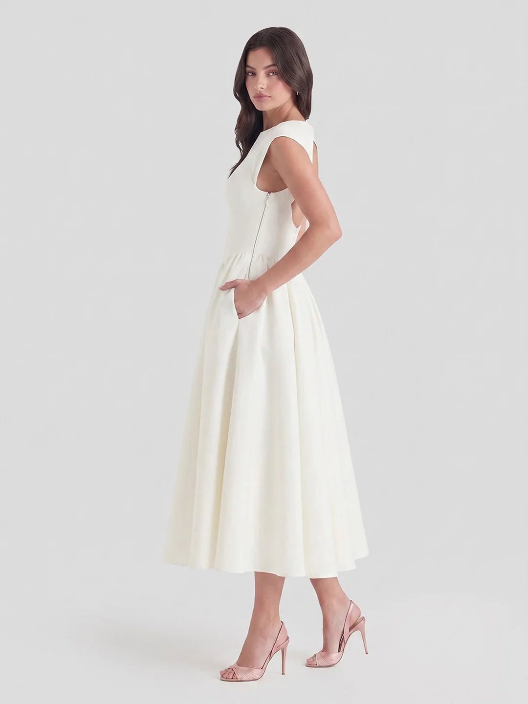 Women's 1950s-Inspired Bateau Neck Full Skirt Satin Midi Dress