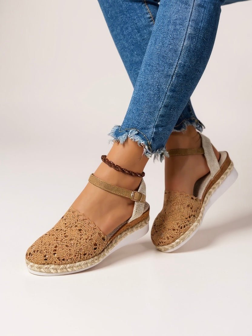 Women's Boho Crochet Espadrille Ankle-Strap Platform Sandals - Brown