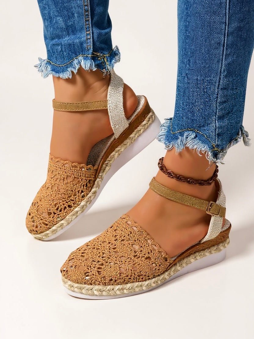 Women's Boho Crochet Espadrille Ankle-Strap Platform Sandals