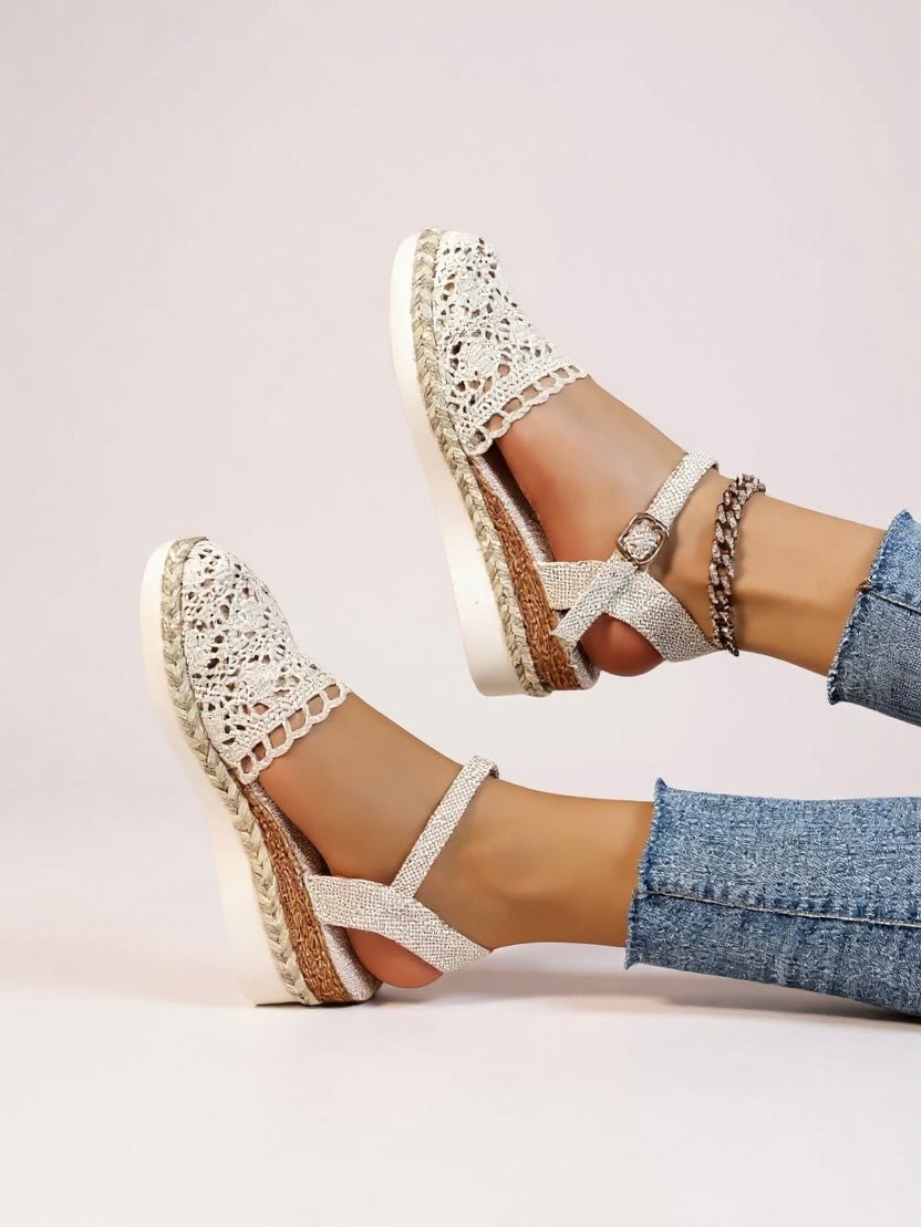 Women's Boho Crochet Espadrille Ankle-Strap Platform Sandals