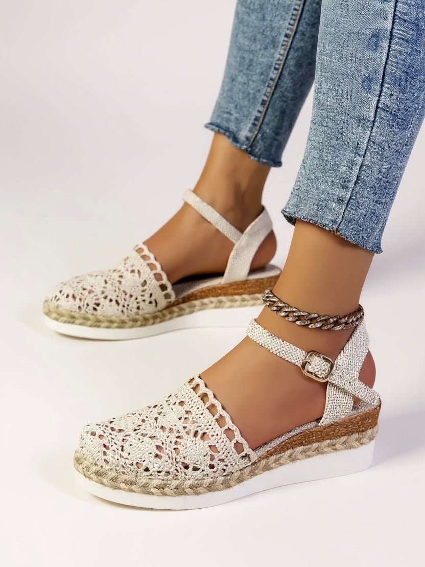 Women's Boho Crochet Espadrille Ankle-Strap Platform Sandals