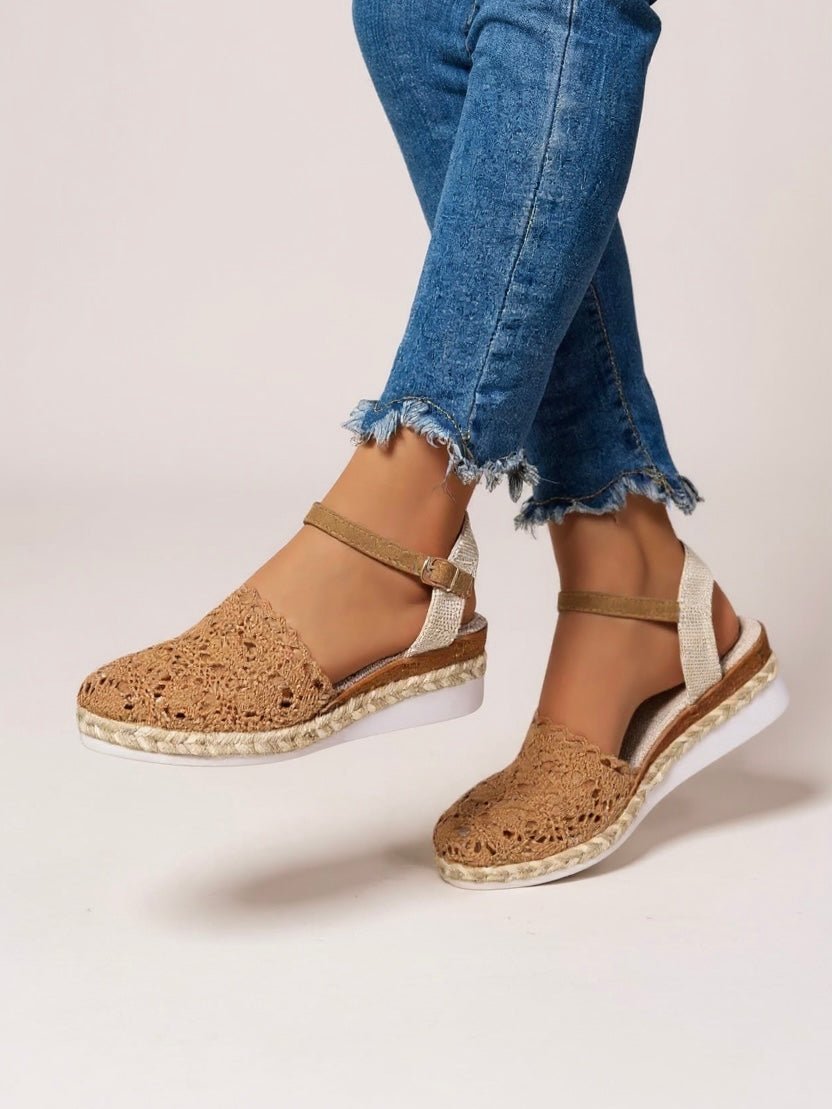 Women's Boho Crochet Espadrille Ankle-Strap Platform Sandals