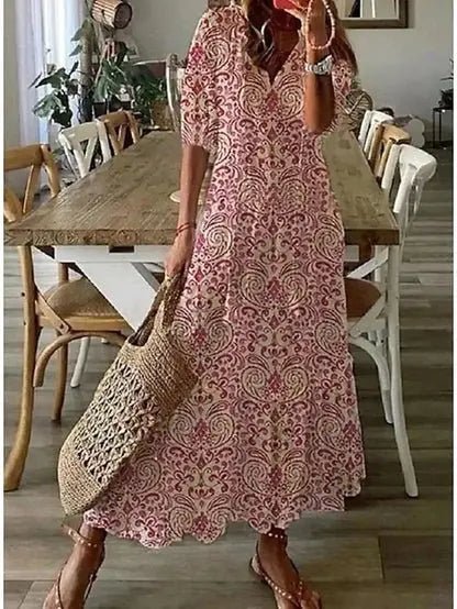 Women's Boho Geometric-Print V-Neck Maxi Dress - Red