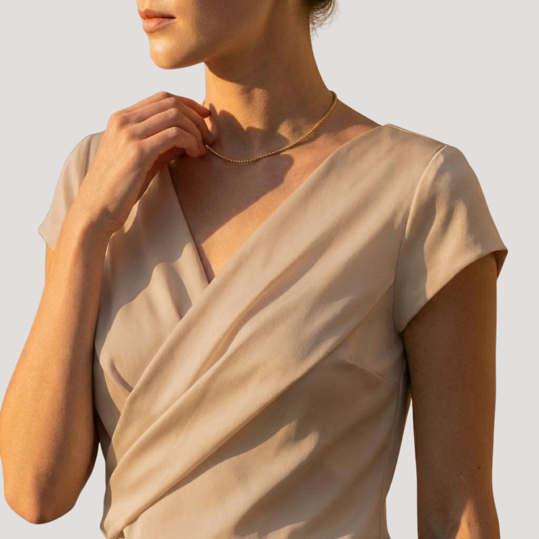 Women's Cap Sleeve Draped Wrap V-Neck Blouse Top