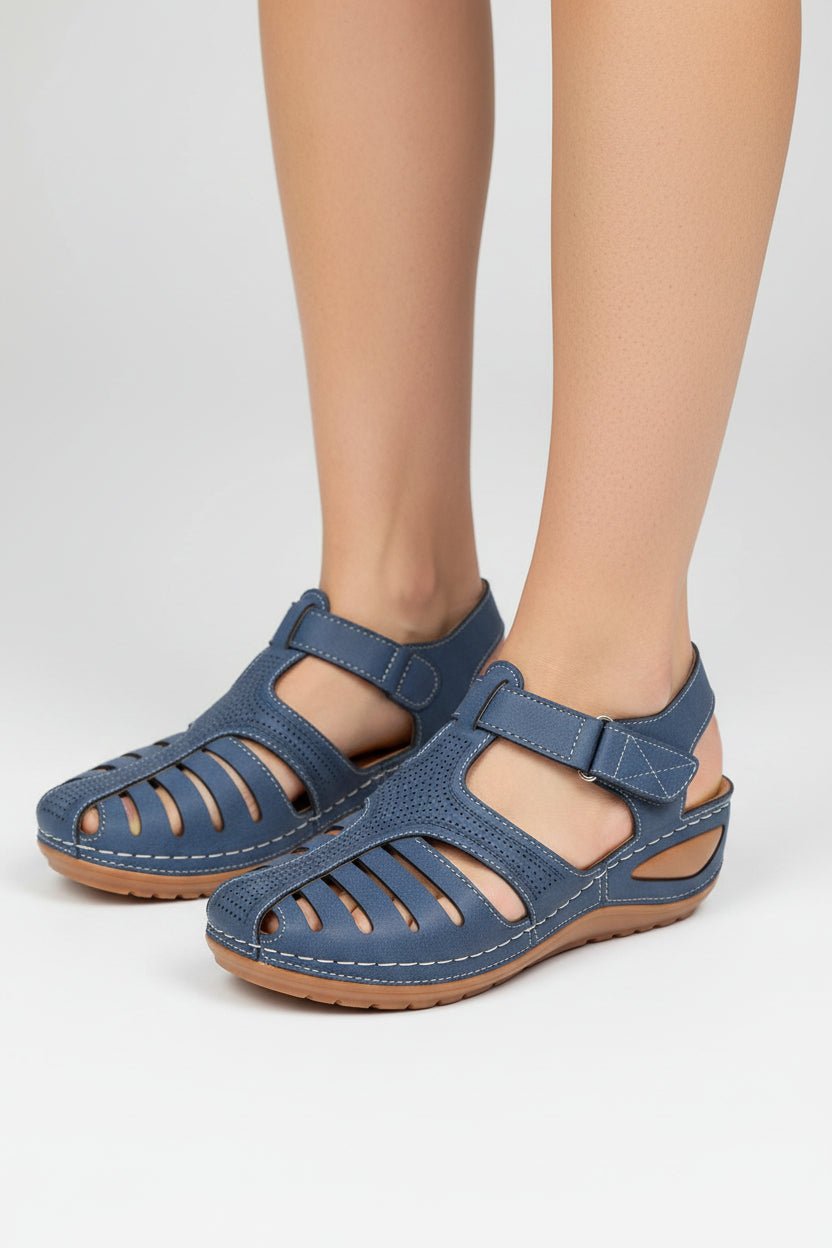 Women's Closed-Toe Cushioned Velcro-Strap Comfort Walking Sandals - Blue