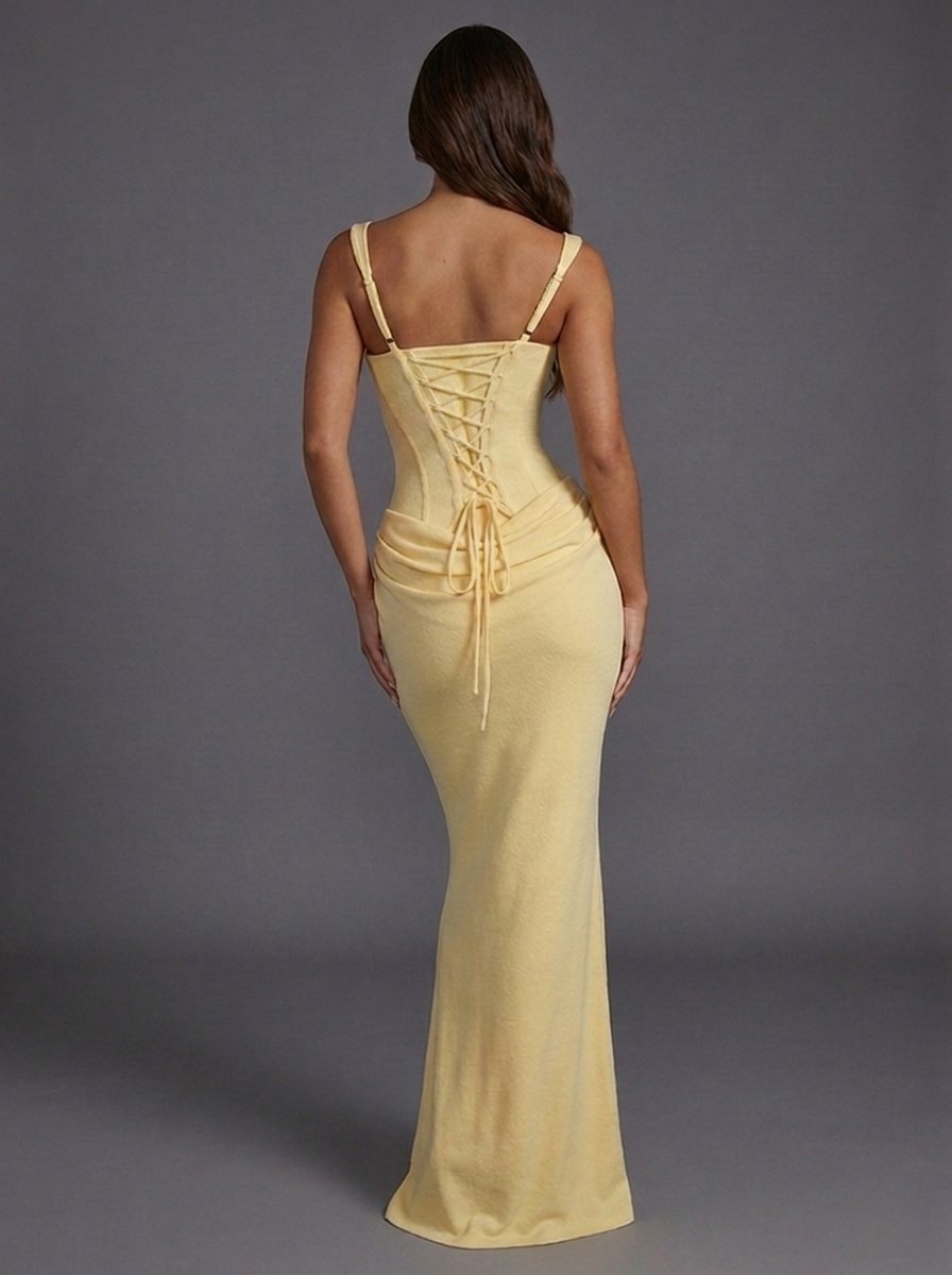 Women's Corset Square-Neck Ruched Column Maxi Dress