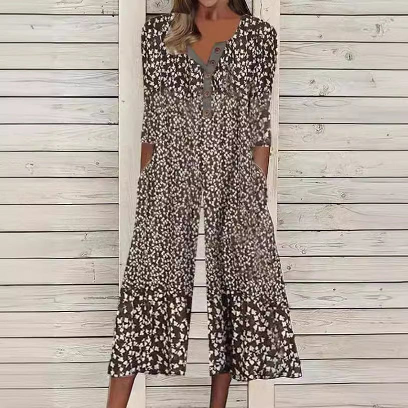 Women's Cotton Button-Front Short-Sleeve Culotte Jumpsuit - Brown
