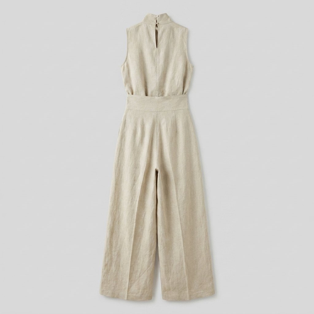 Women's Cotton-Linen Mock-Neck Sleeveless Blouse Wide-Leg Pants Set