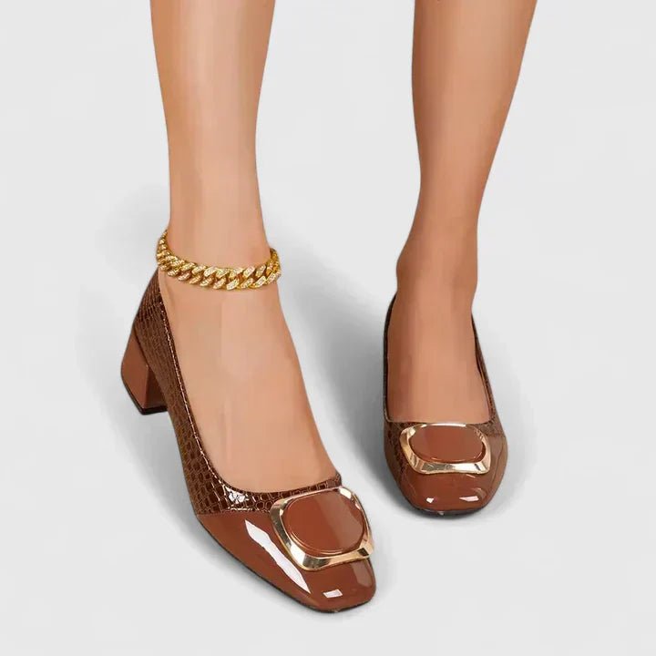 Women's Croc-Embossed Block-Heel Square-Toe Loafer Pumps