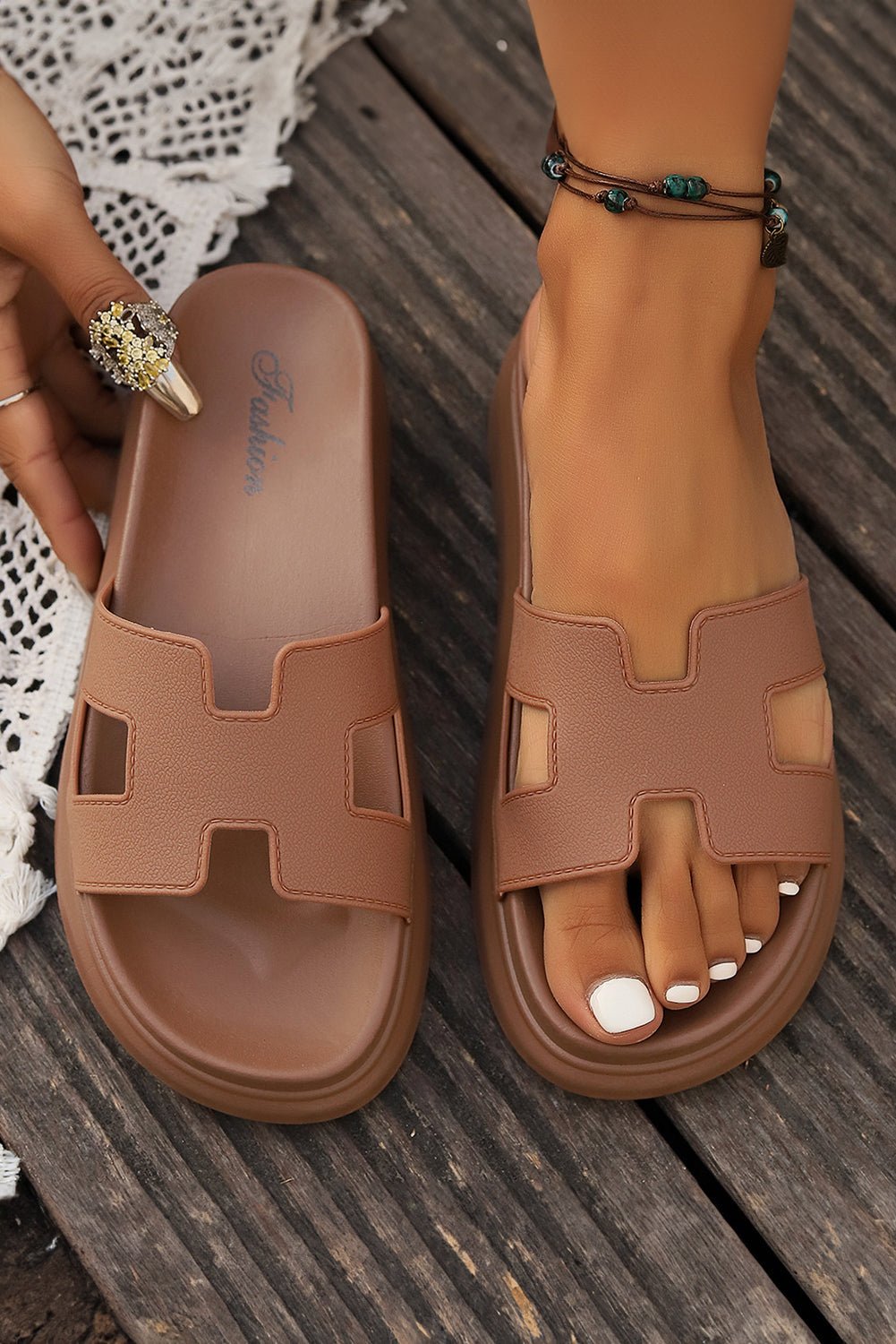 Women's Cut-Out H-Strap Platform Slide Sandals