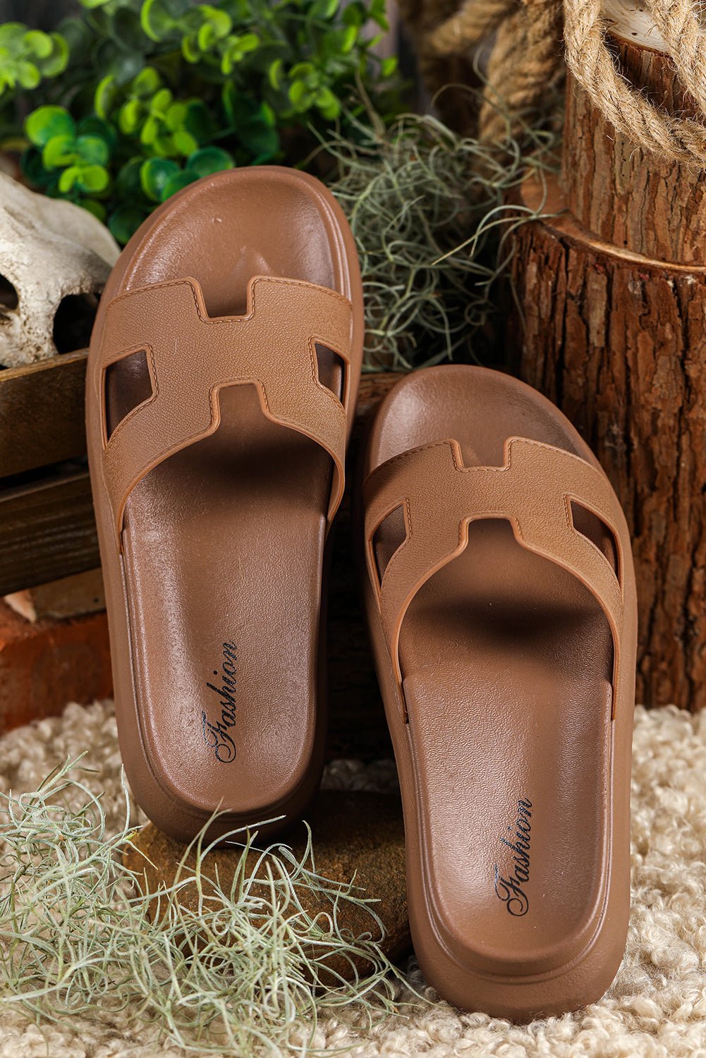 Women's Cut-Out H-Strap Platform Slide Sandals