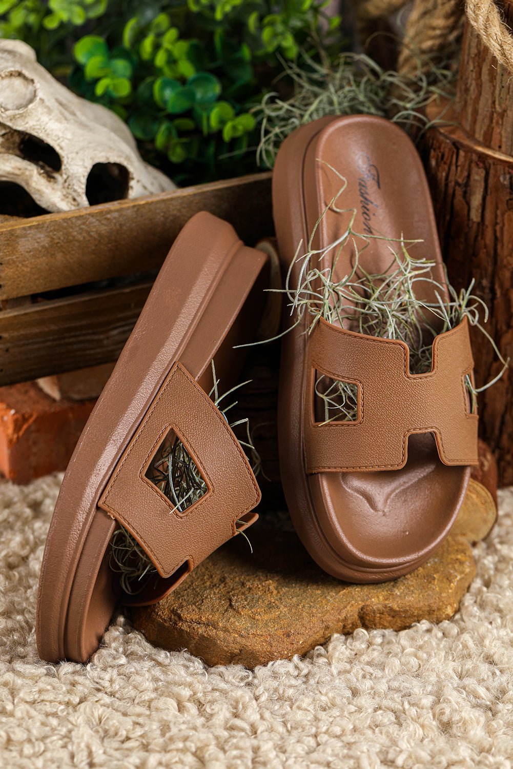 Women's Cut-Out H-Strap Platform Slide Sandals
