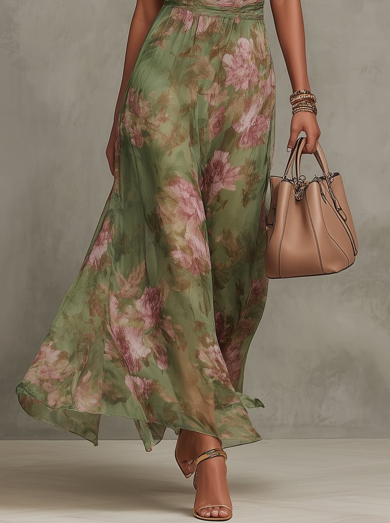 Women's Floral Halter Neck Sleeveless Maxi Dress