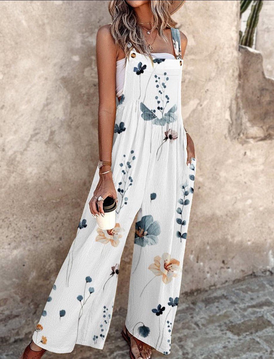 Women's Floral Print Wide-Leg Sleeveless Overall Jumpsuit