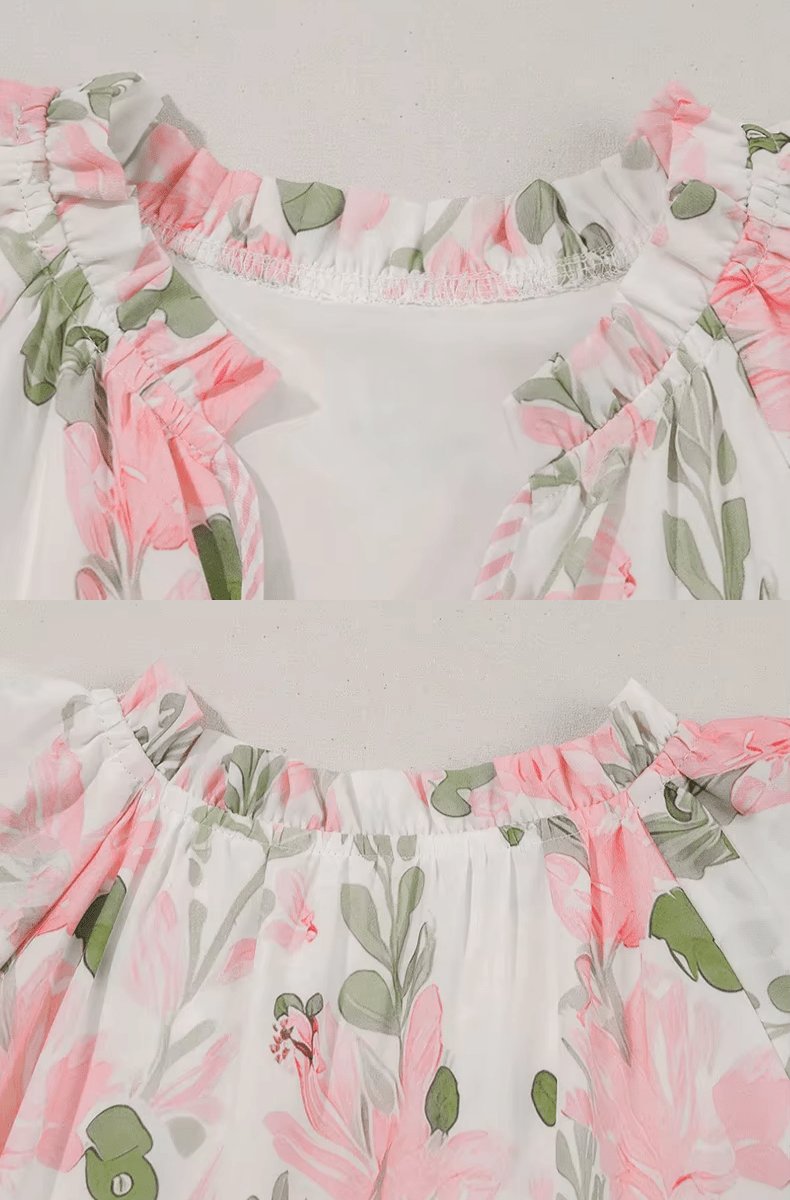Women's Floral Ruffle-Sleeve Tiered Mini Swing Dress