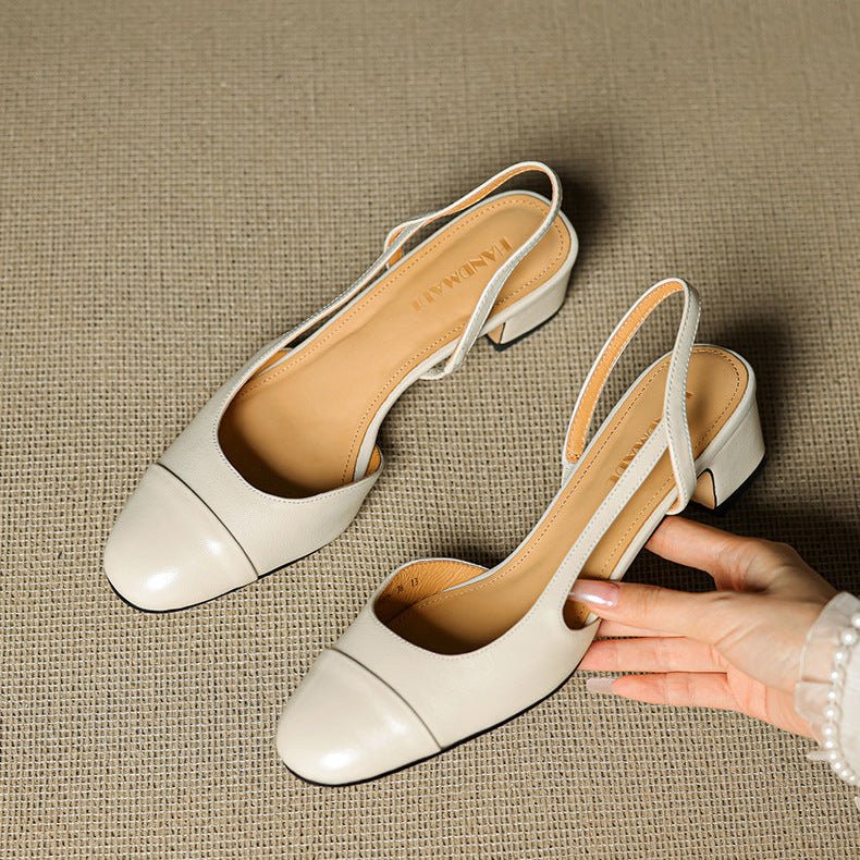 Women's Genuine Leather Slingback Block-Heel Pumps
