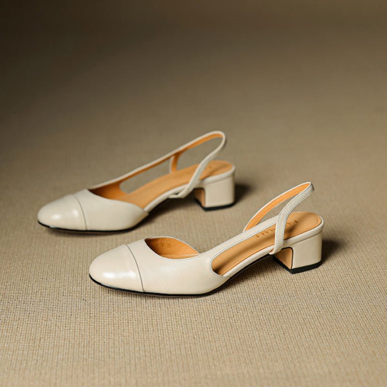 Women's Genuine Leather Slingback Block-Heel Pumps