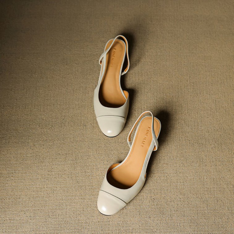 Women's Genuine Leather Slingback Block-Heel Pumps