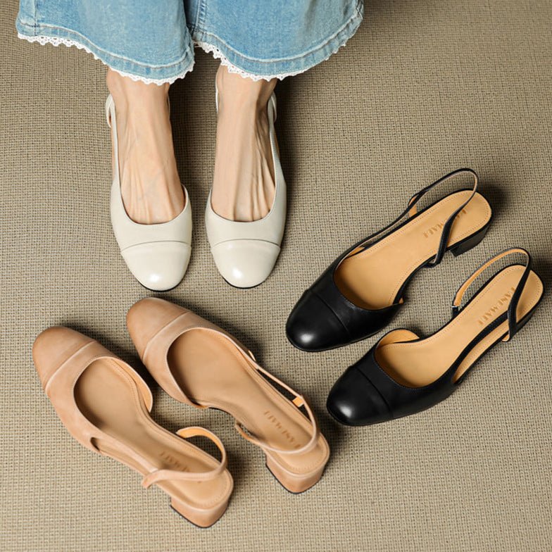 Women's Genuine Leather Slingback Block-Heel Pumps