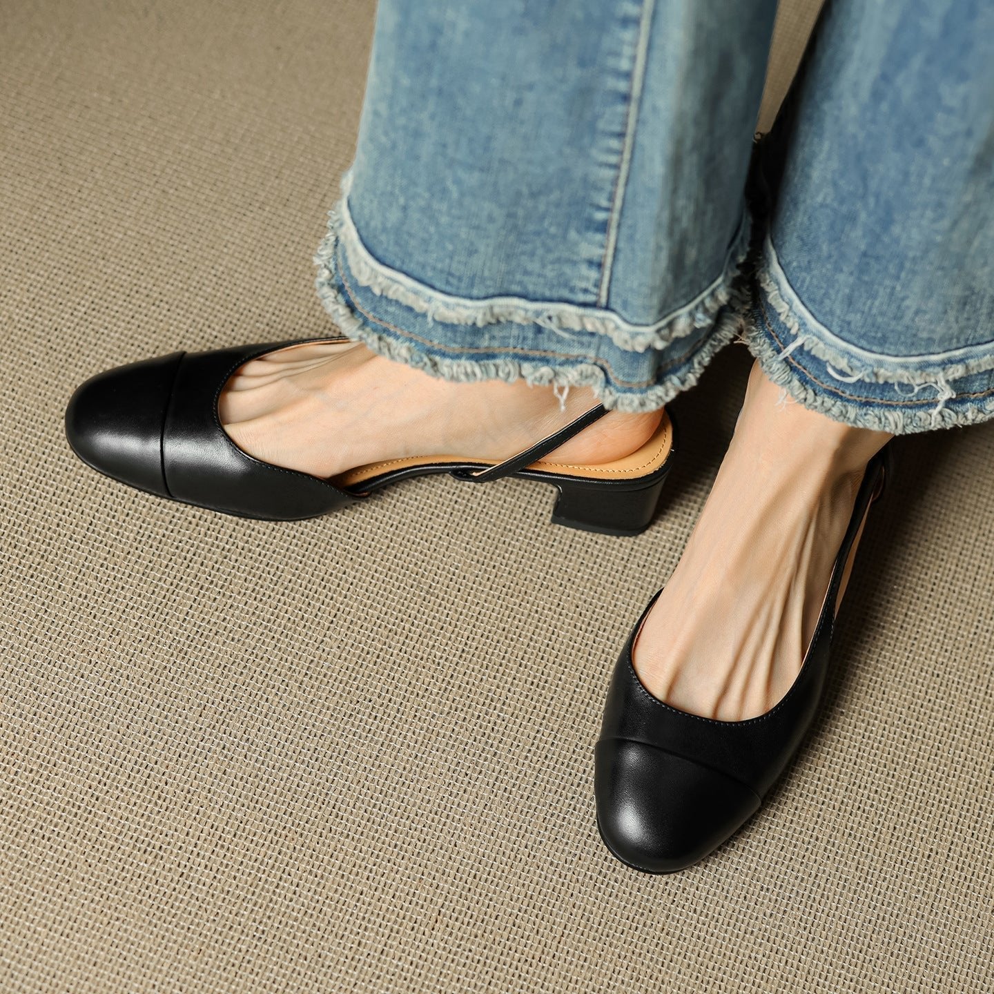 Women's Genuine Leather Slingback Block-Heel Pumps