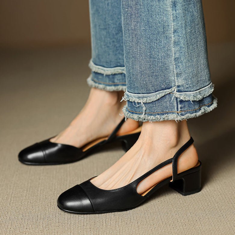 Women's Genuine Leather Slingback Block-Heel Pumps
