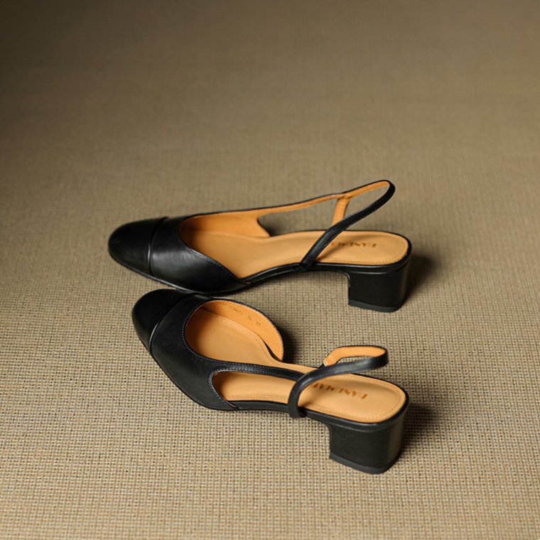Women's Genuine Leather Slingback Block-Heel Pumps