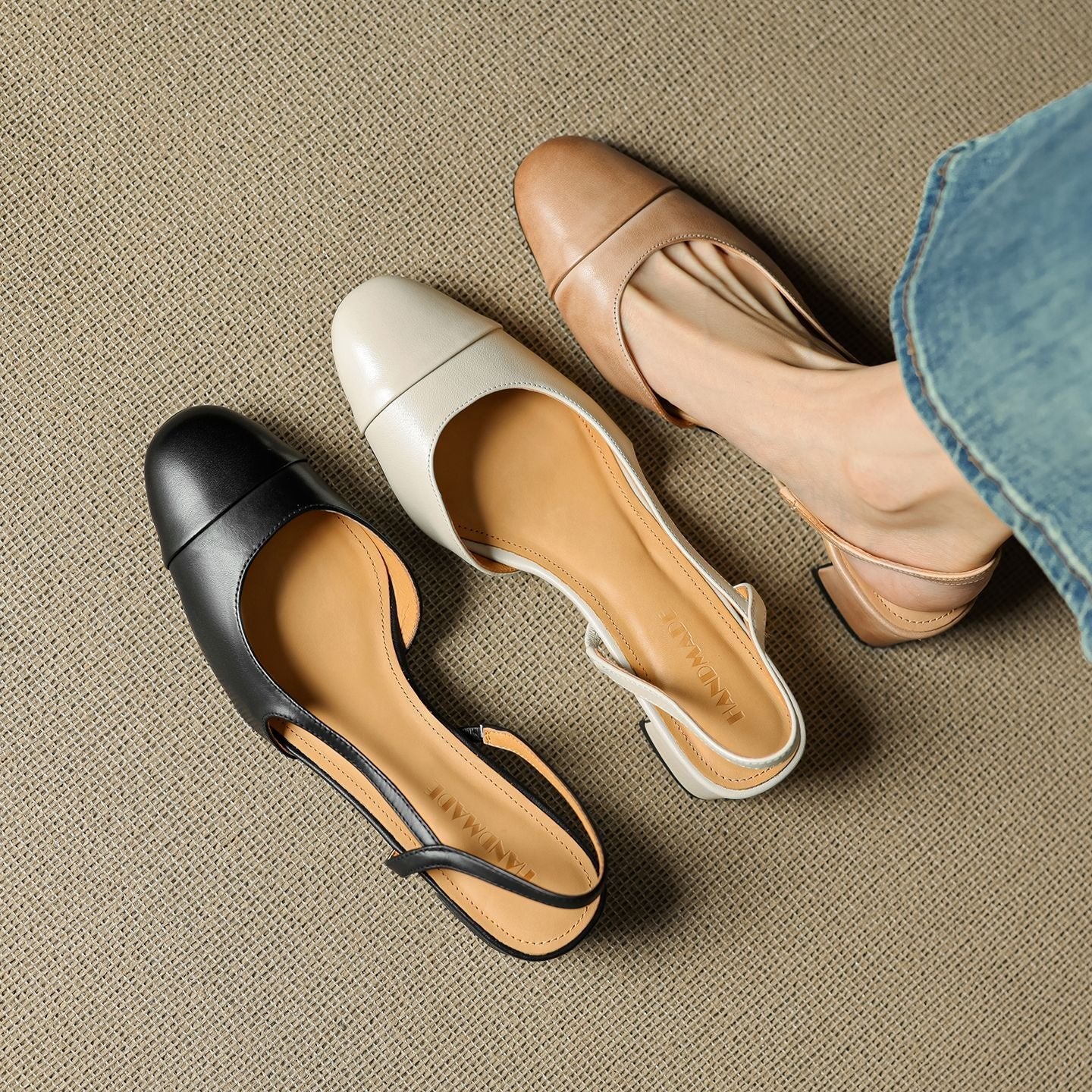 Women's Genuine Leather Slingback Block-Heel Pumps