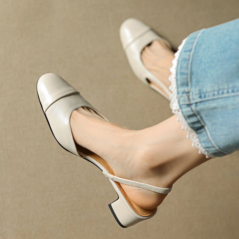 Women's Genuine Leather Slingback Block-Heel Pumps