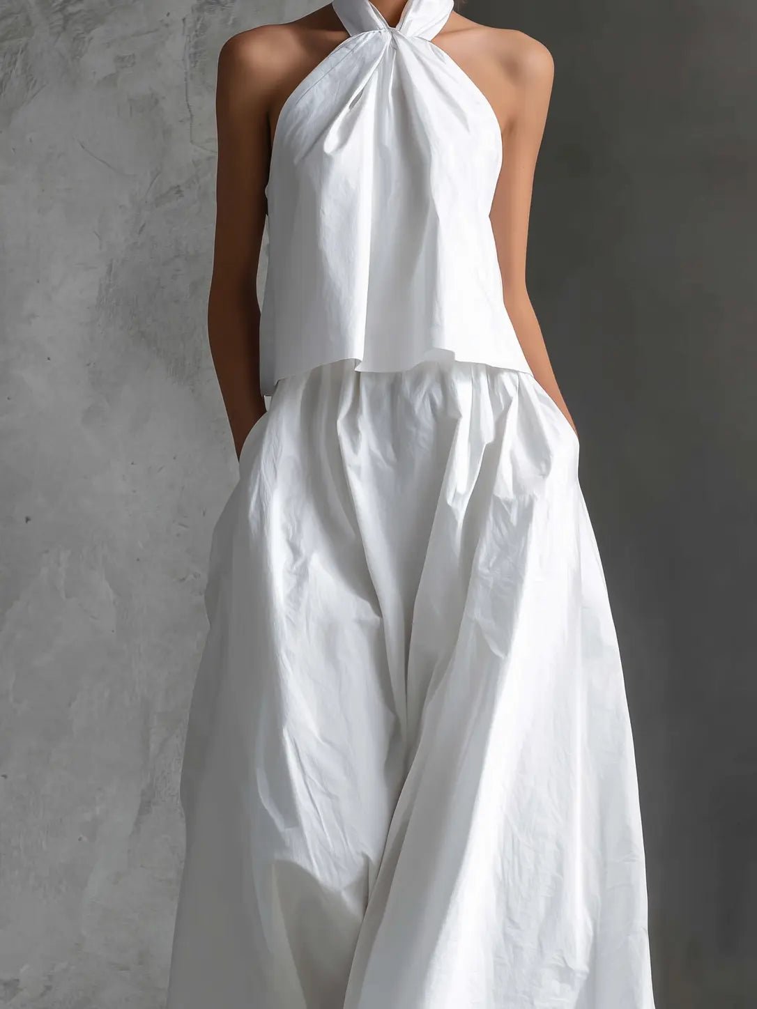 Women's Halter Neck Cotton-Linen Two-Piece Maxi Skirt Set