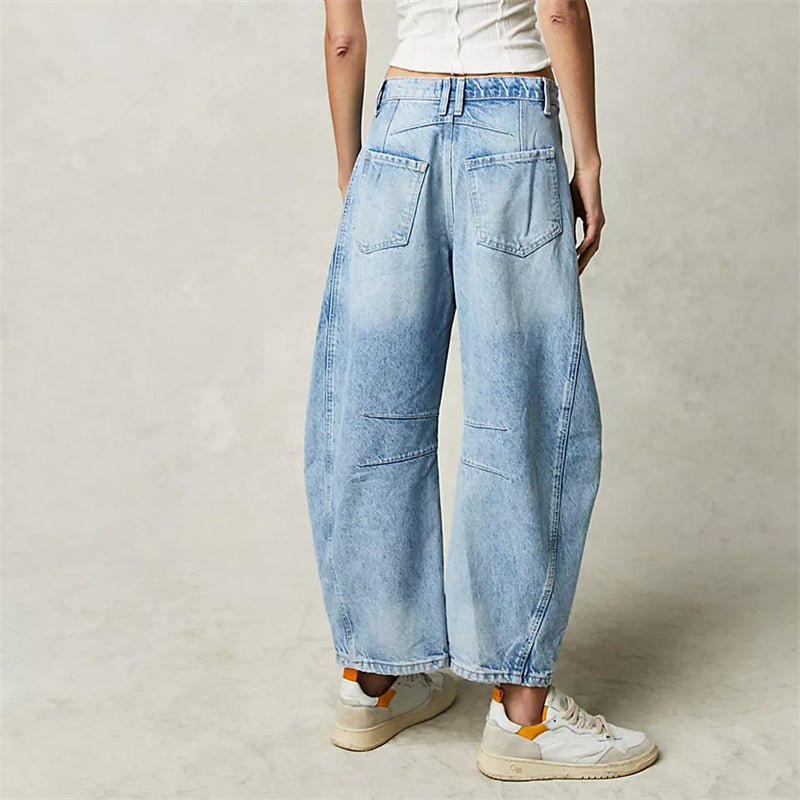 Women's High-Rise Barrel Leg Relaxed-Fit Acid-Wash Jeans