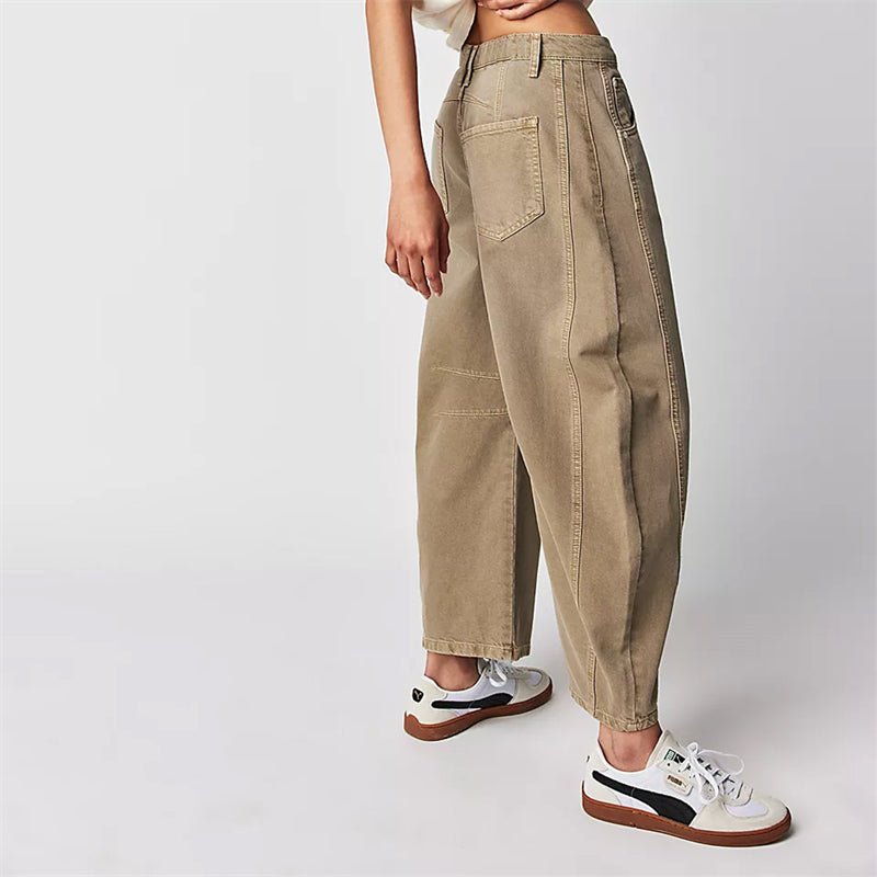Women's High-Rise Barrel Leg Relaxed-Fit Acid-Wash Jeans