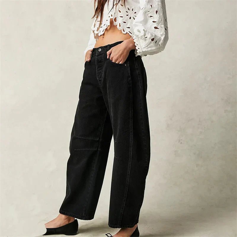 Women's High-Rise Barrel Leg Relaxed-Fit Acid-Wash Jeans