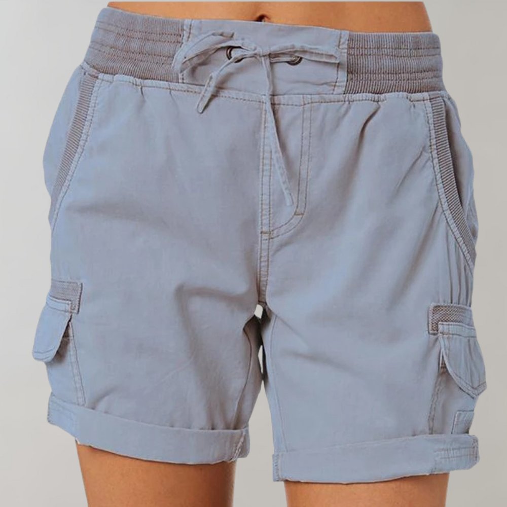 Women's High-Waist Drawstring Elastic-Waistband Cargo Shorts - Blue
