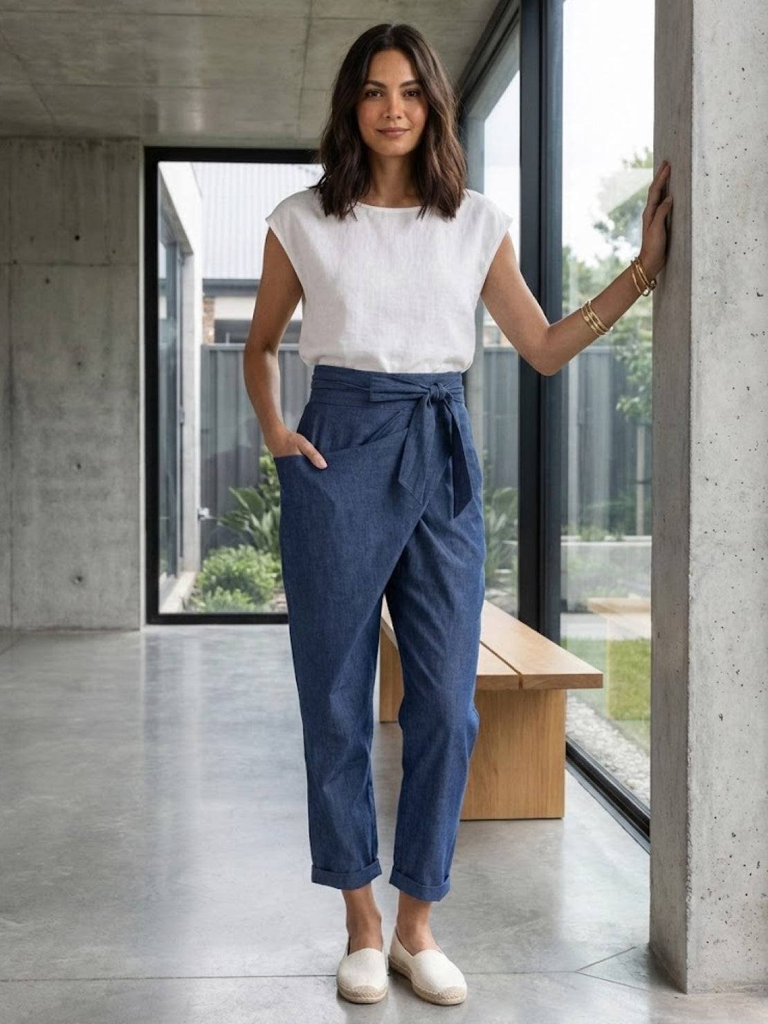 Women's High-Waist Wrap-Front Tapered Cropped Pants