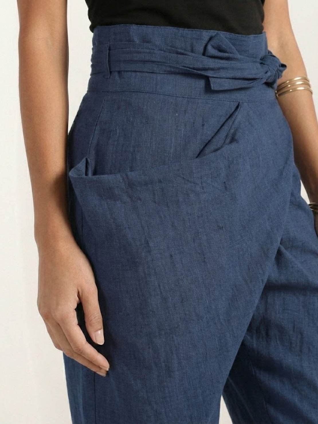 Women's High-Waist Wrap-Front Tapered Cropped Pants