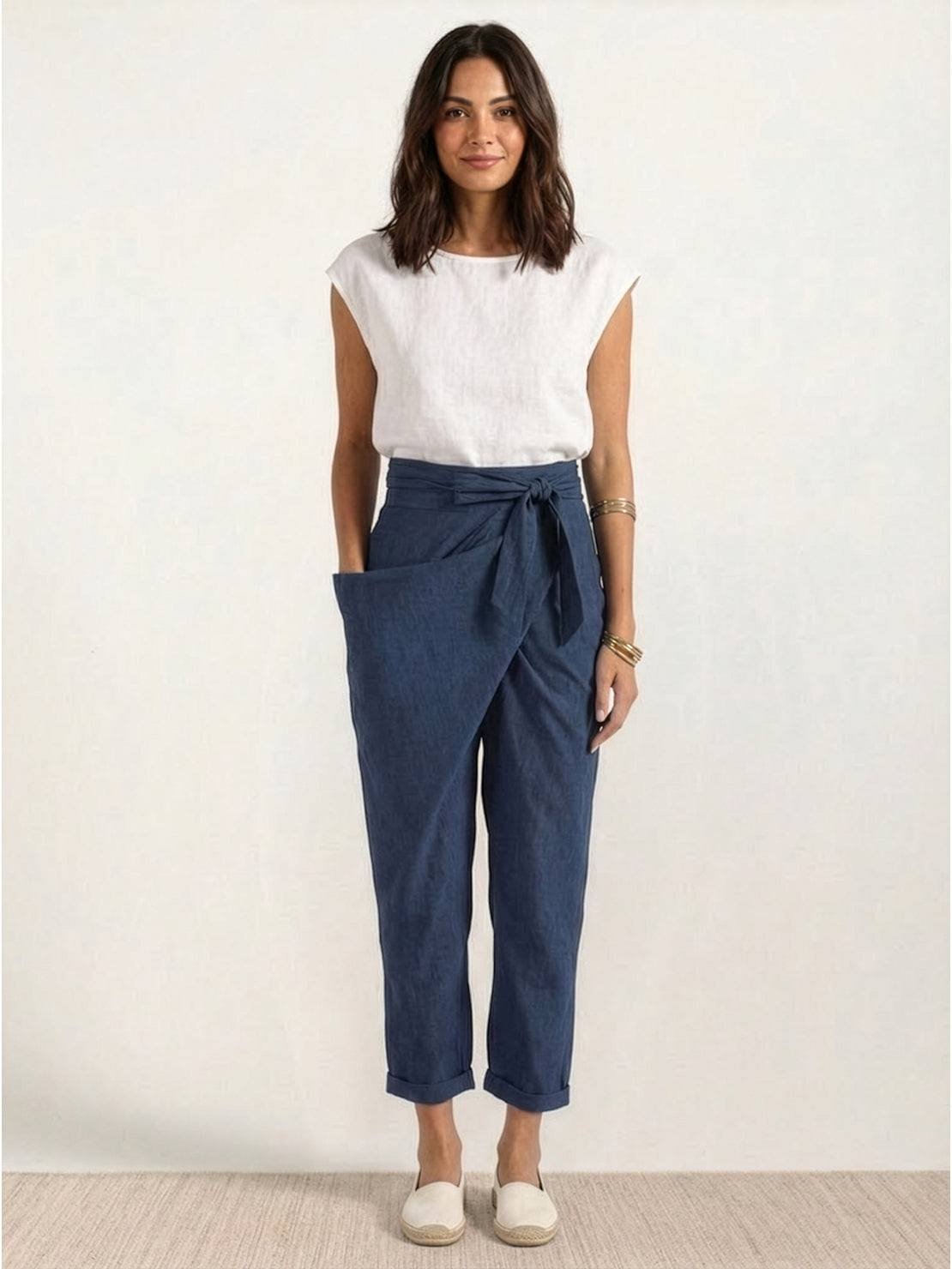 Women's High-Waist Wrap-Front Tapered Cropped Pants
