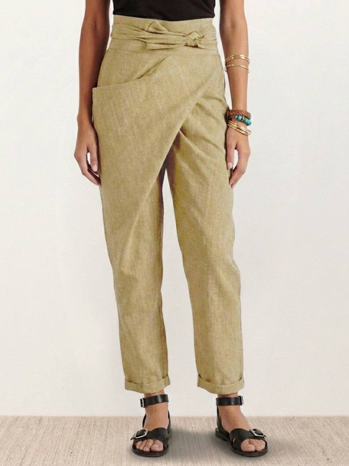 Women's High-Waist Wrap-Front Tapered Cropped Pants - Khaki