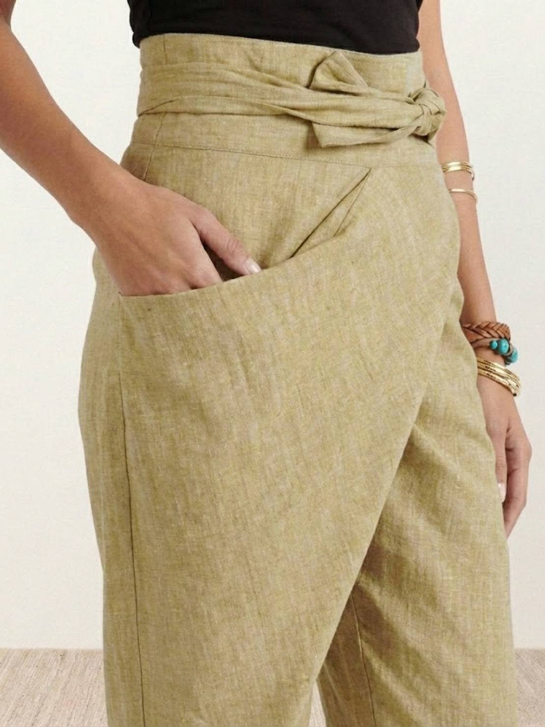 Women's High-Waist Wrap-Front Tapered Cropped Pants