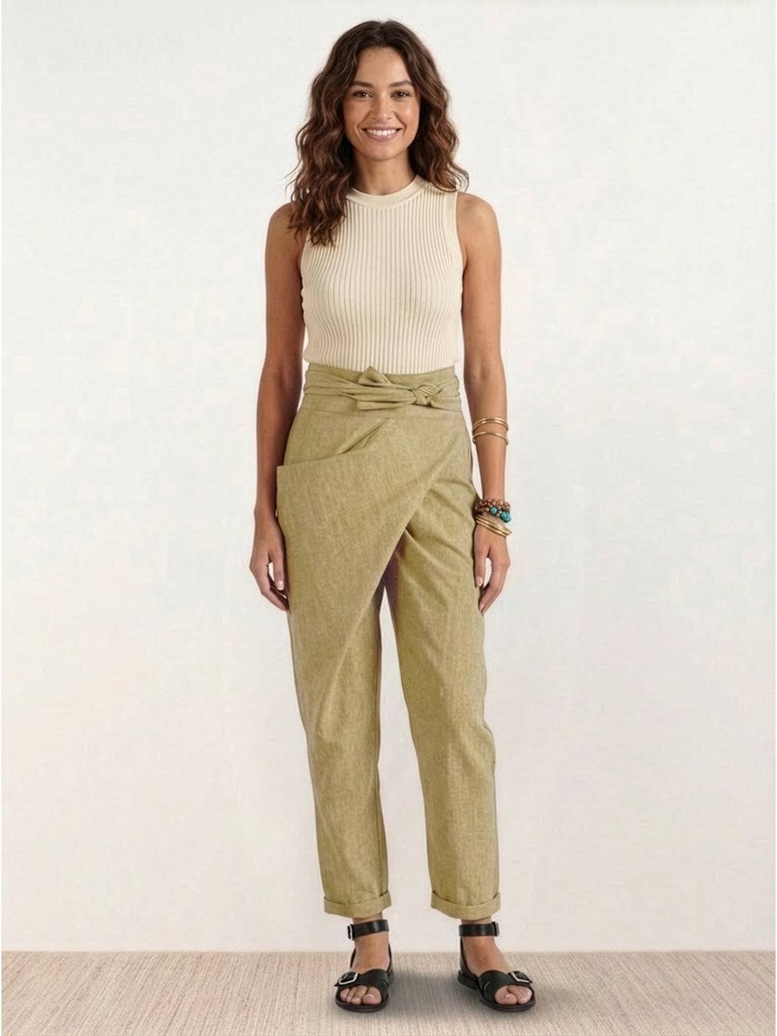 Women's High-Waist Wrap-Front Tapered Cropped Pants