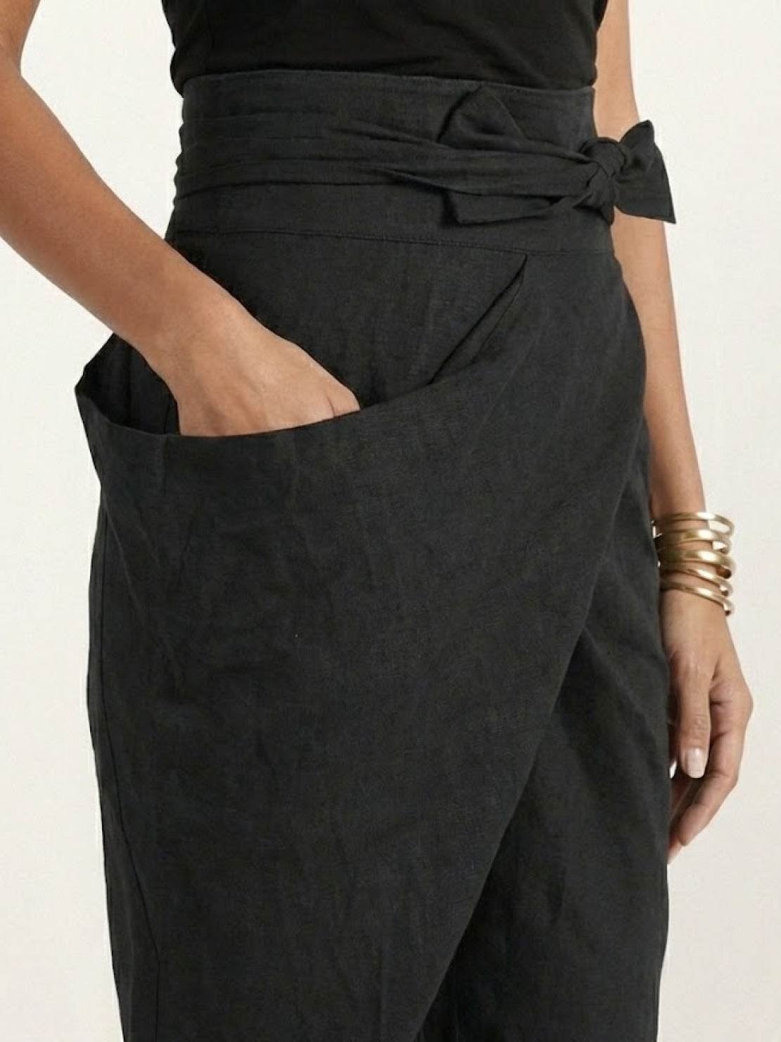 Women's High-Waist Wrap-Front Tapered Cropped Pants