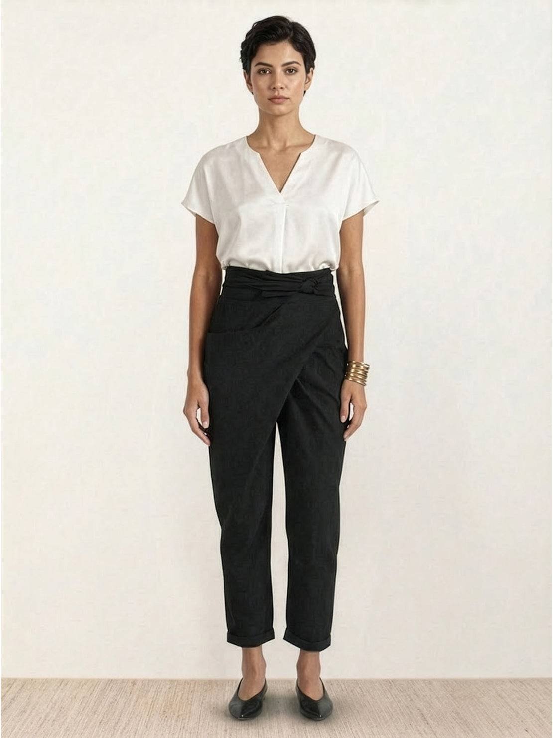 Women's High-Waist Wrap-Front Tapered Cropped Pants
