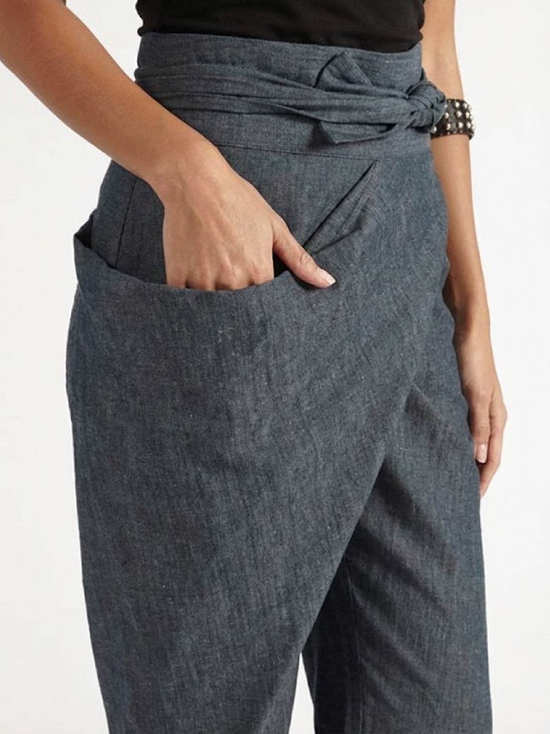 Women's High-Waist Wrap-Front Tapered Cropped Pants