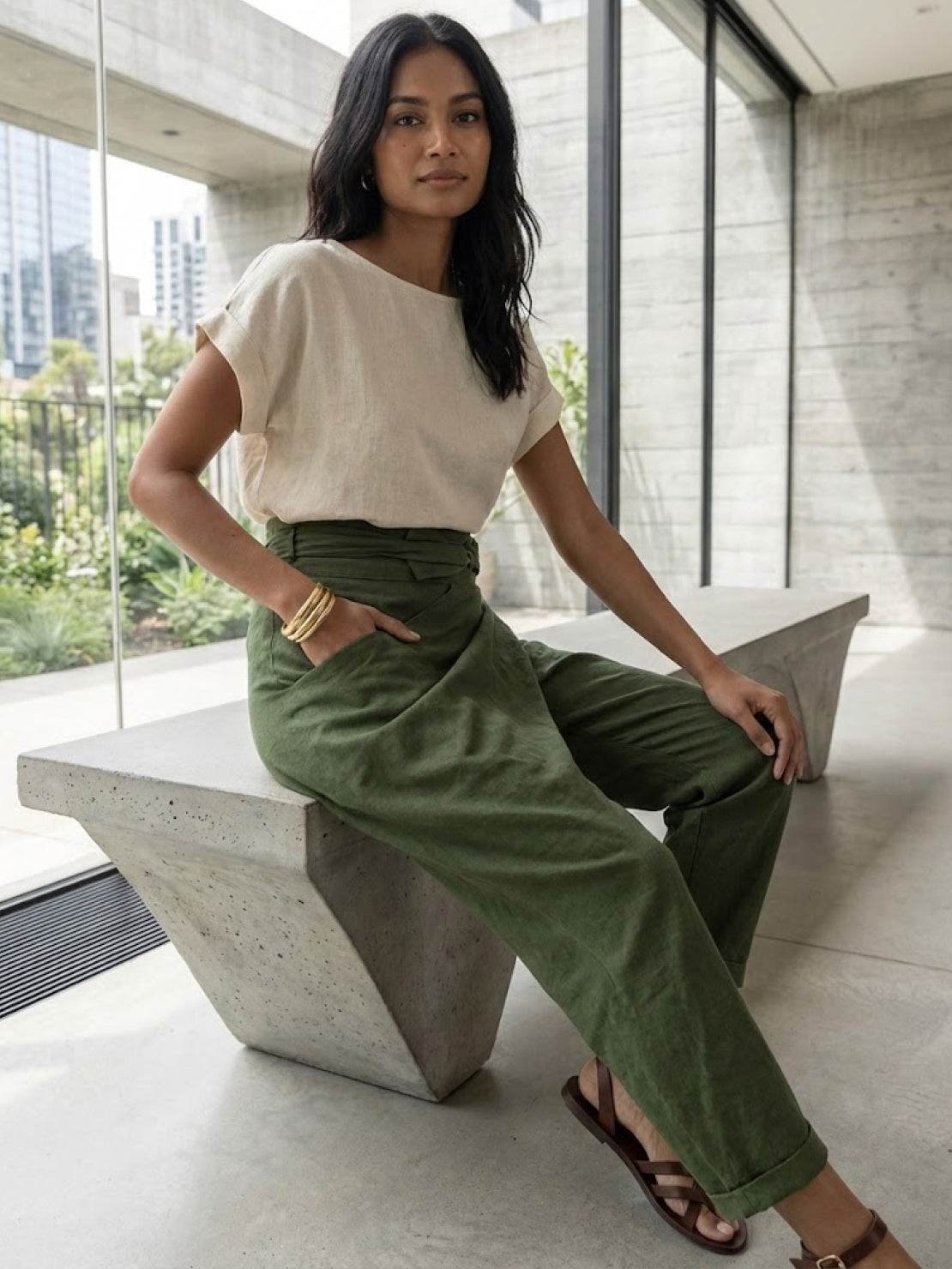 Women's High-Waist Wrap-Front Tapered Cropped Pants
