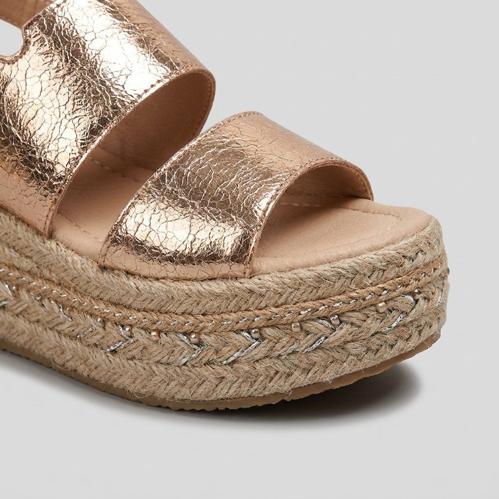 Women's Metallic Open-Toe Espadrille Platform Sandals Ankle-Strap