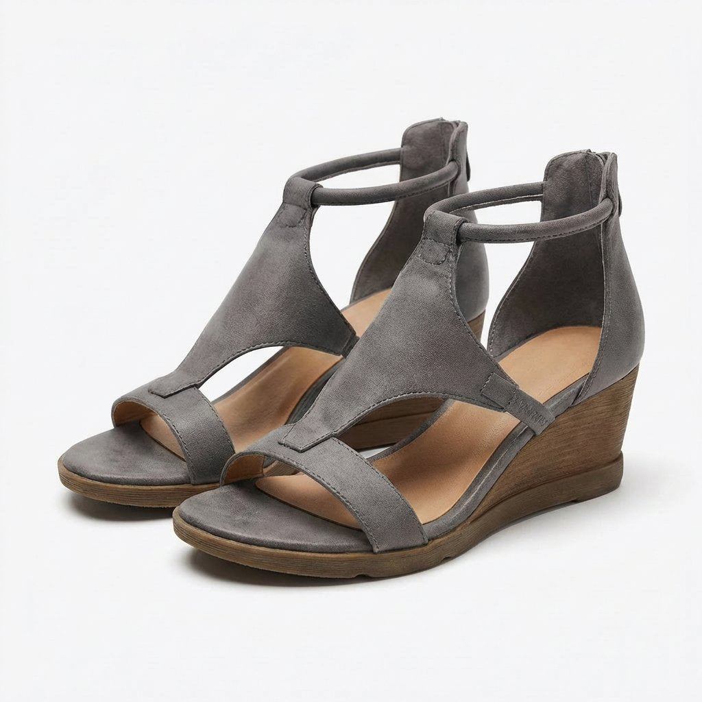 Women's Open-Toe Ankle-Strap Wedge Sandals - Gris